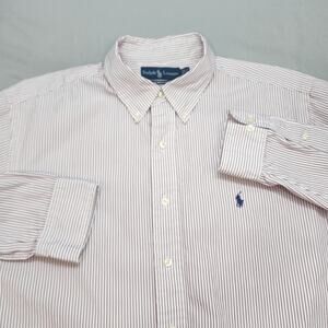 Ralph Lauren Classic Fit Men's Red White Stripped Button Up‎ Shirt Sz 17 34/35